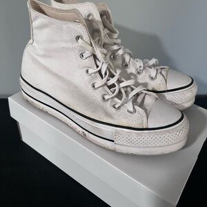 White High-Top Canvas Sneakers - Classic Platform Style